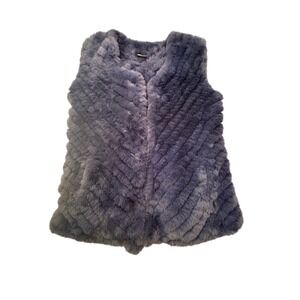 Love Token Faux Fur Vest Womens M Blue Chevron Shag Open Front